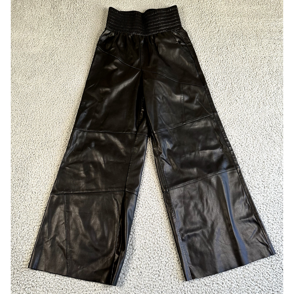 I.AM.GIA Pants Women's XS Black Faux Leather Pull On Wide Leg Trousers